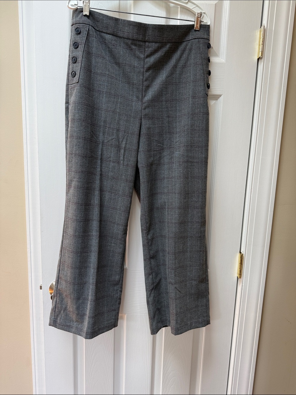 LOFT Charcoal Plaid Cropped Wide-Leg Pants